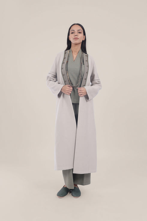 Embroidered Wool long Coat